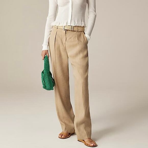 J.Crew Portia Linen Blend Pant Herringbone Honey Khaki Size 8 NWT - Picture 1 of 10